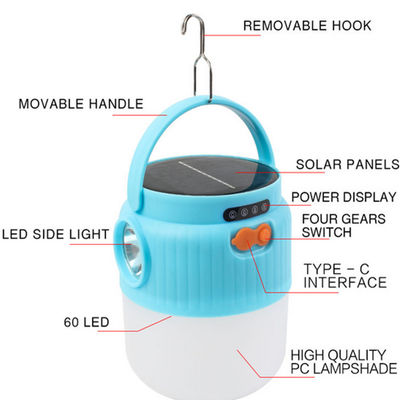 Tipe C Pengisian Super Cepat 20w Camping Light Solar Rechargeable 4 Gears